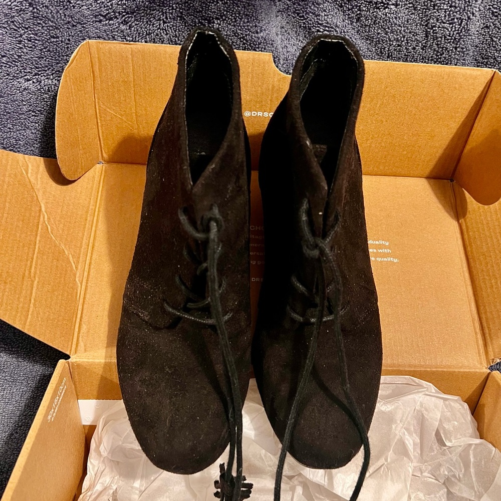 Dr Scholl's black suede wedge ankle booties.